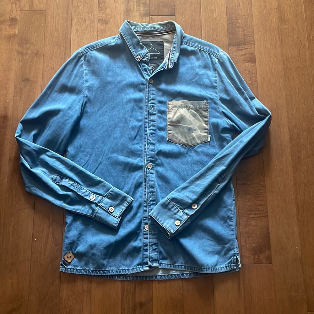 RVLT denim + camo pocket shirt